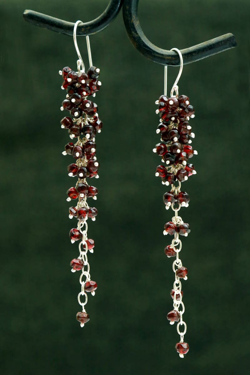 Garnet Earrings Silver Art Deco Jewelry Gemstones Semi Precious Stones Indian For Festive Season - By Bona Dea