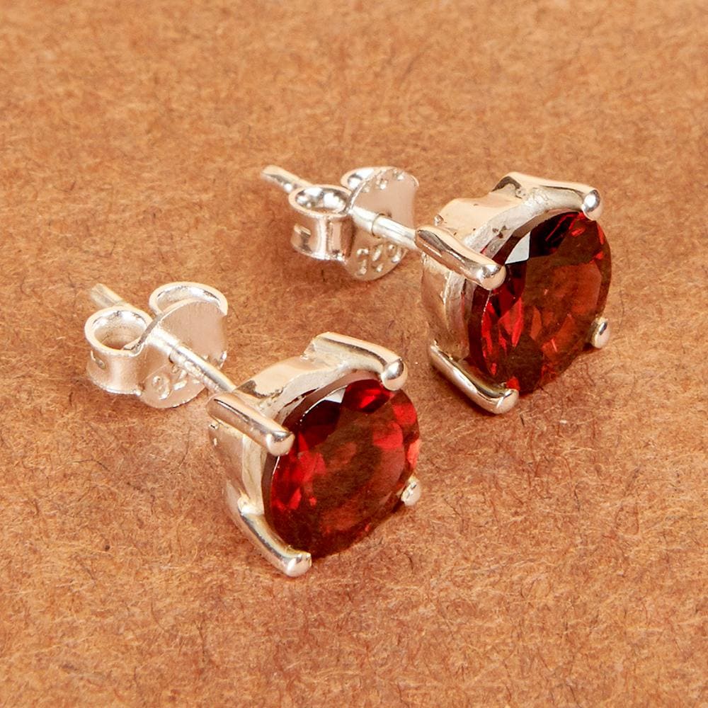 Earrings Garnet Gemstone Earring 925 Sterling Silver Stud Post Fashion Handmade Jewelry Gift - by Adorable Craft