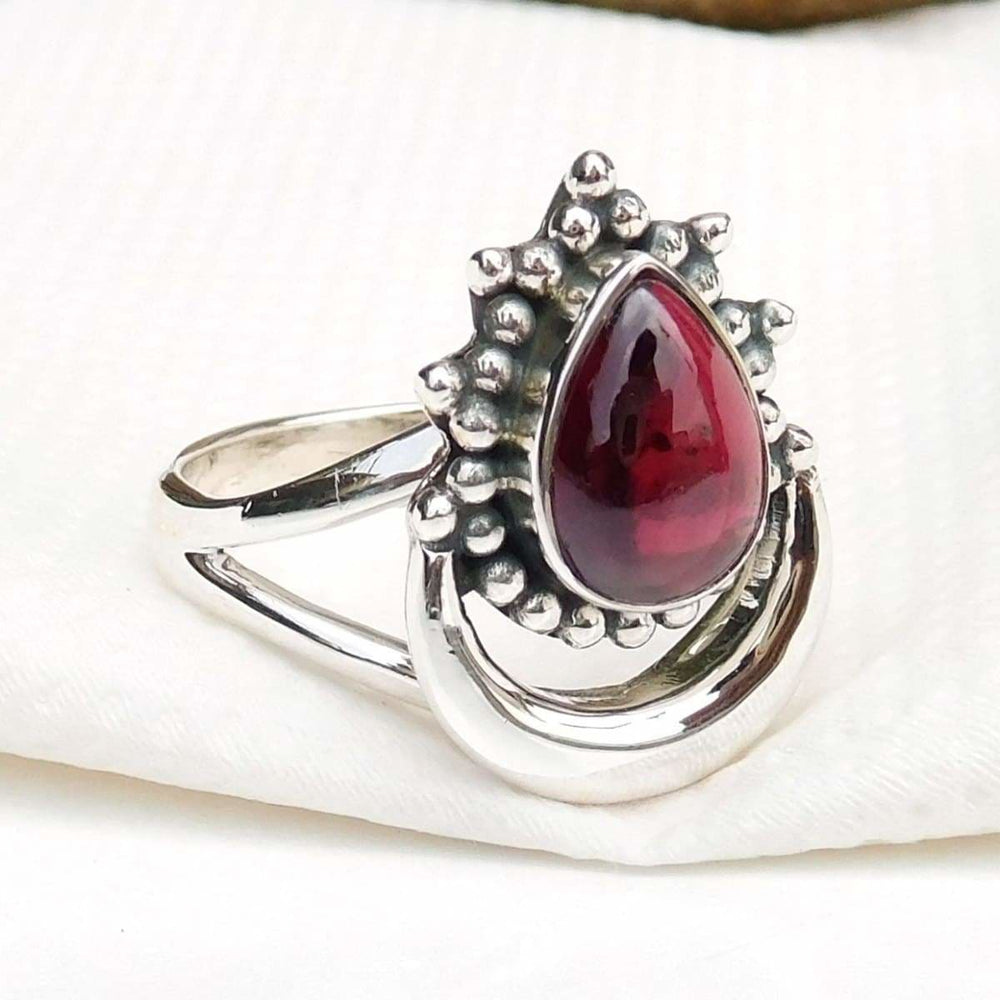 rings Garnet Ring 925 Sterling silver Pear drop Ring,Nickel Free Handmade Jewelry - by Adorable Craft