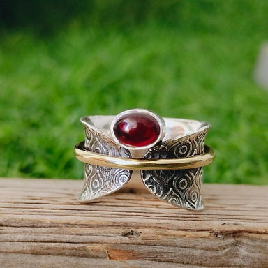 rings Garnet Ring Spinner Anxiety Fidget 925 Silver Worry Thumb Boho Women Gift For Her - by InishaCreation