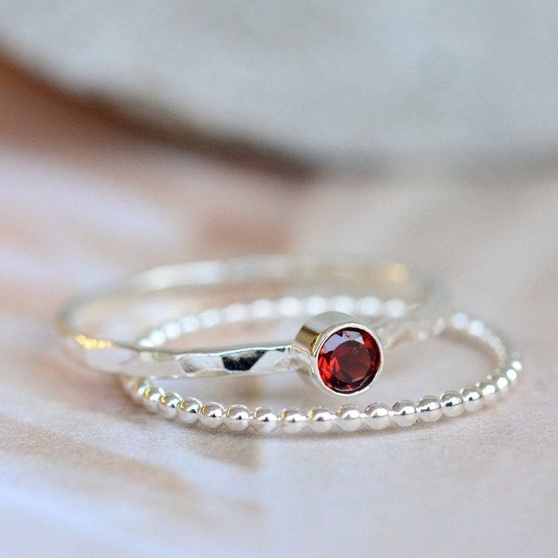rings Garnet ring sterling silver,January birthstone,Handmade Jewelry,Gift for her - by InishaCreation