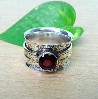 rings Garnet Spinner Meditation Fidget,Thumb,Worry Ring 925 Sterling Silver Women Gift For Her - by InishaCreation