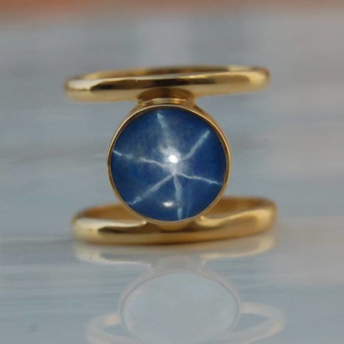 rings Genuine Blue Star Sapphire Sterling Silver Band Ring 22K Yellow Gold Filled Rose ring - by Subham Jewels