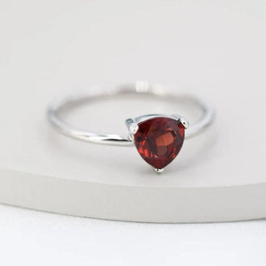 Genuine Garnet Ring In Sterling Silver Natural Trillion Cut Red Stacking Rings - By Inishacreation