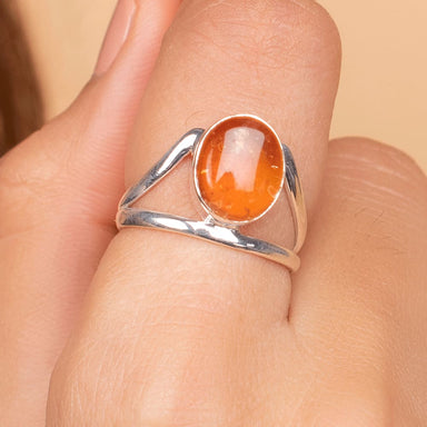 Rings Genuine Lithuanian Baltic Amber Ring Solid 925 Sterling Silver Orange Gemstone Handmade Jewelry - by jaipur art jewels