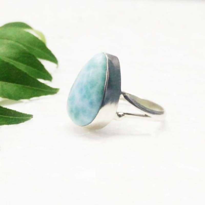 Genuine NATURAL DOMINICAN LARIMAR Gemstone Ring Birthstone Ring 925 Sterling Silver Ring Fashion Handmade Ring All Ring Size Gift Ring -