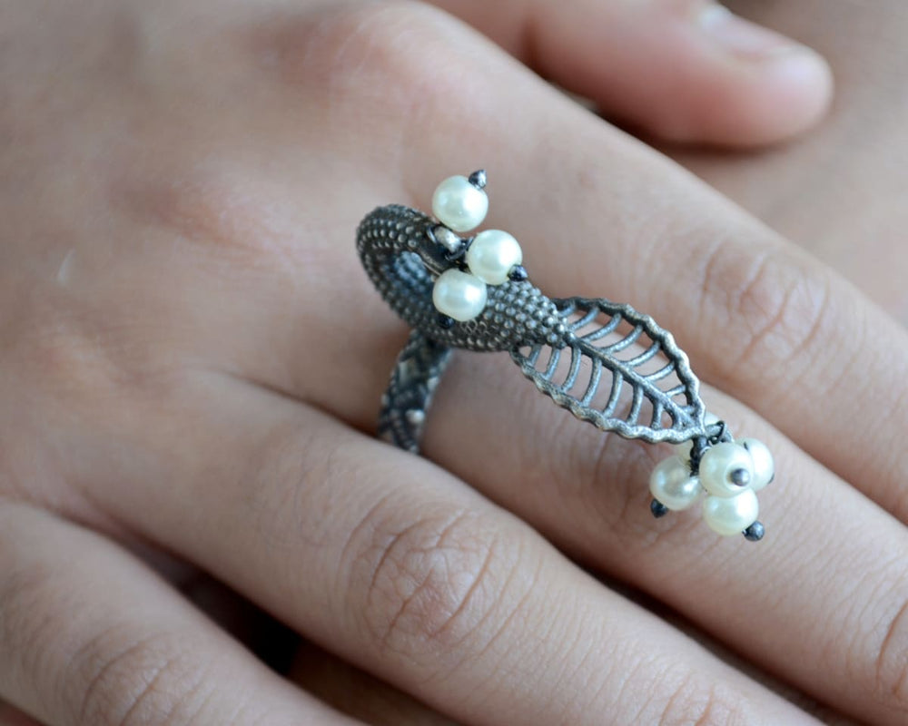 rings German silver Indian Cocktail Ring statement long finger ring bollywood party wear jewellery romantic gift vintage Peacock Jewelry - 