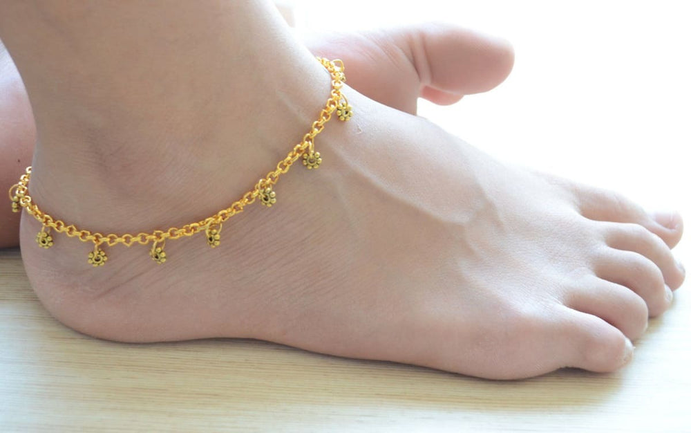 anklets Gift Set of Flower Anklet Bracelet Indian Payal Pair Boho Summer Beach Barefoot Jewelry for Women - by Pretty Ponytails