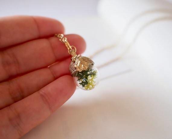 pendants Glass Acorn Real moss necklace - Title by StylishNature