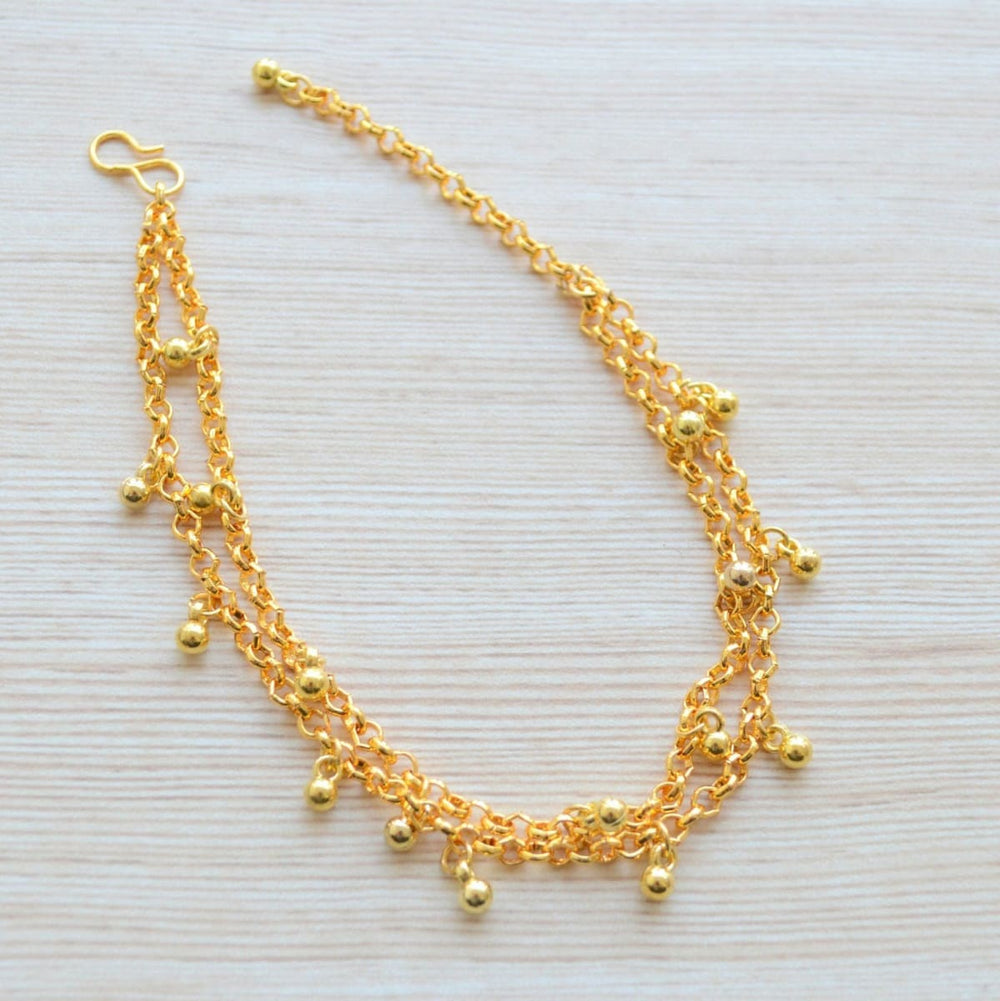 anklets Gold Anklet Beaded Beach Layered Bracelet Indian Wedding Payal Statement Bridal barefoot jewelry - by Pretty Ponytails