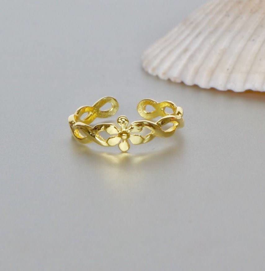 Rings Gold Band Toe Ring Flower ring Adjustable Minimalist Gift under 10 Boho Style Feet Jewelry (TS32G) - by OneYellowButterfly