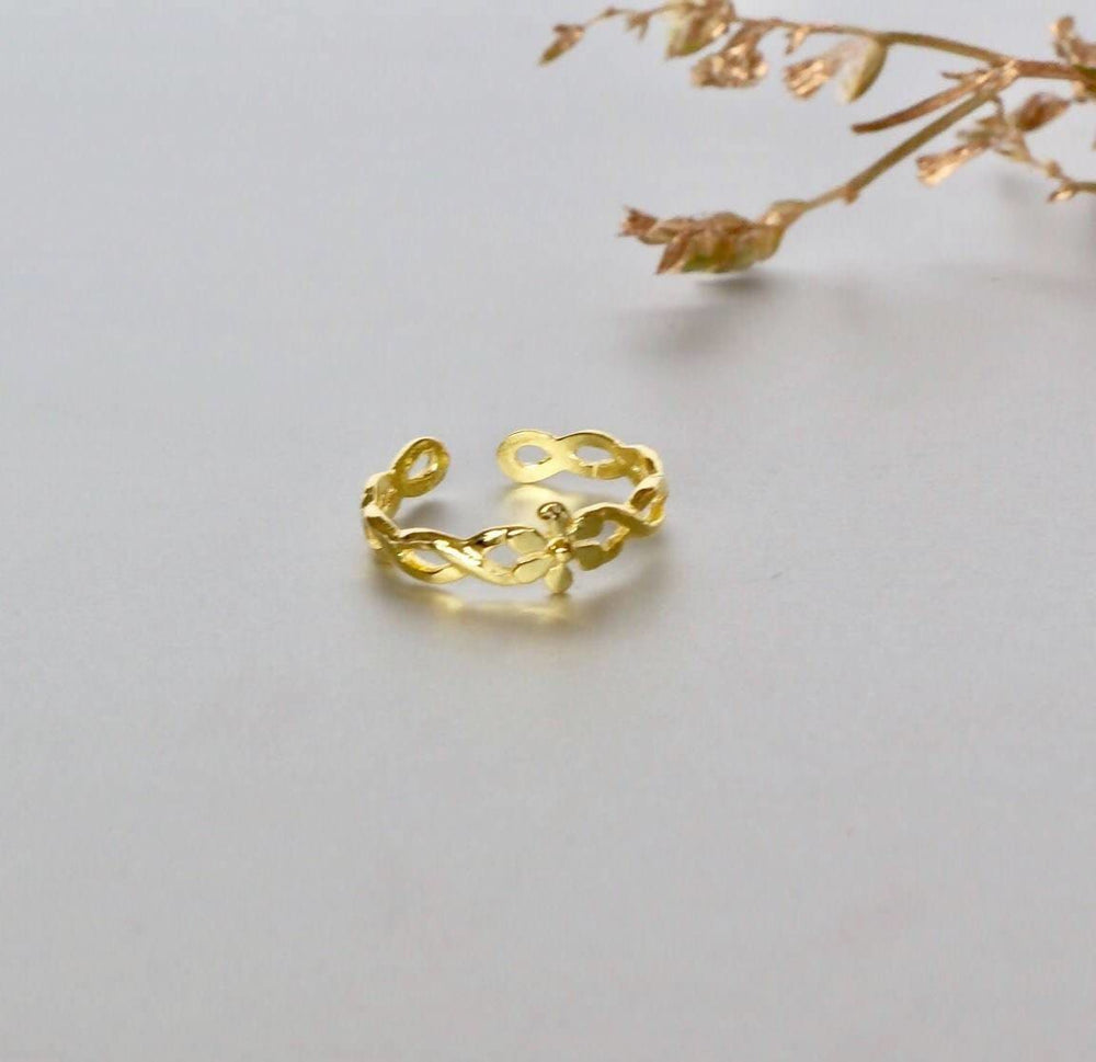 Rings Gold Band Toe Ring Flower ring Adjustable Minimalist Gift under 10 Boho Style Feet Jewelry (TS32G) - by OneYellowButterfly