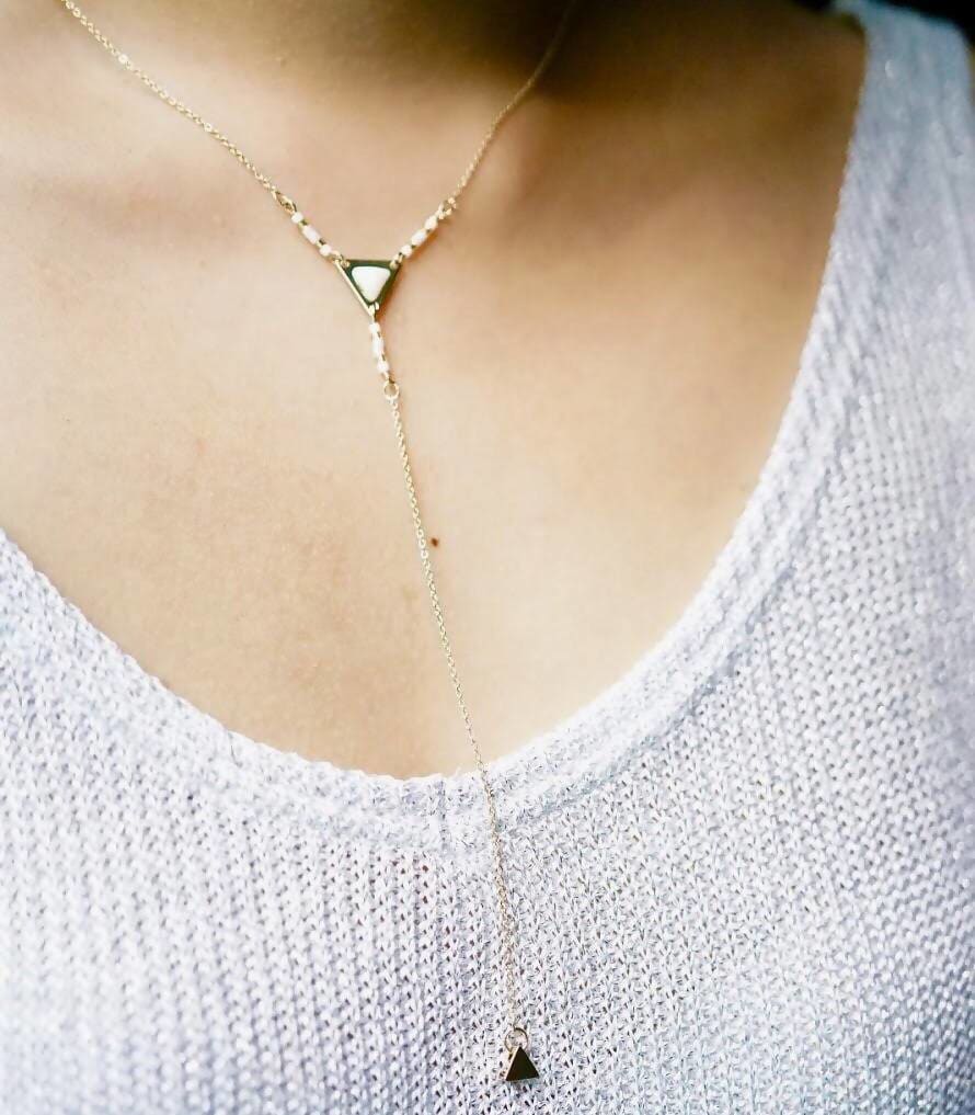 necklaces Gold And Black Necklace Y Lariat Triangle Charm Minimalist Dainty Chain Gift MN86 - by Silver Soul Charms