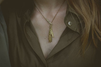 Necklaces Gold Color Leaves Design Necklace in Brass - by Mai Solorzano