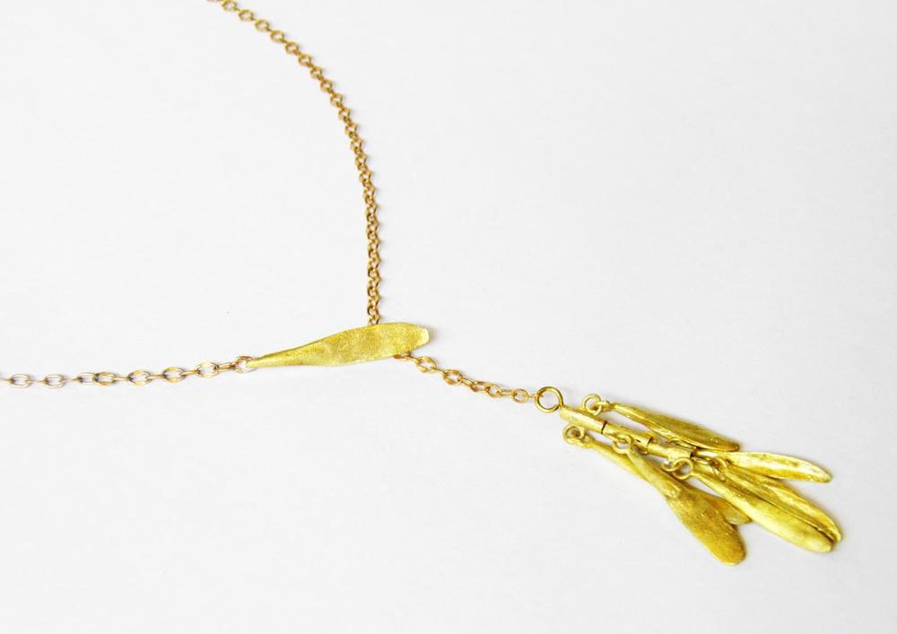 Necklaces Gold Color Leaves Design Necklace in Brass - by Mai Solorzano