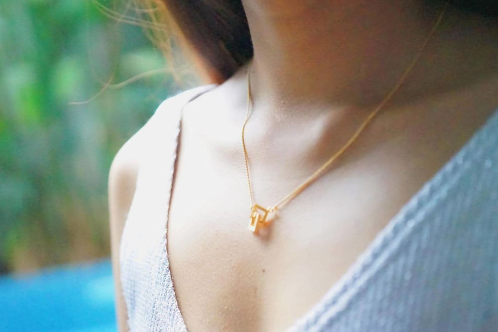 Necklaces Gold Dipped Minimalist Necklace Geometric Charm Square Links Layered Bohemian Jewelry MN55 - by Silver Soul Charms