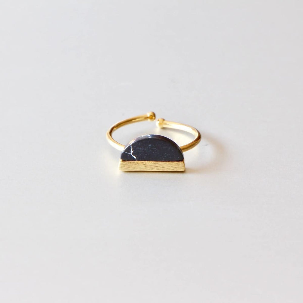 rings Gold Dipped Ring Black Marble Half Moon Stone,Ring/Toe Geometric Jewelry Gypsy Gifts For Her Bohemian MR25 - by Silver Soul Charms