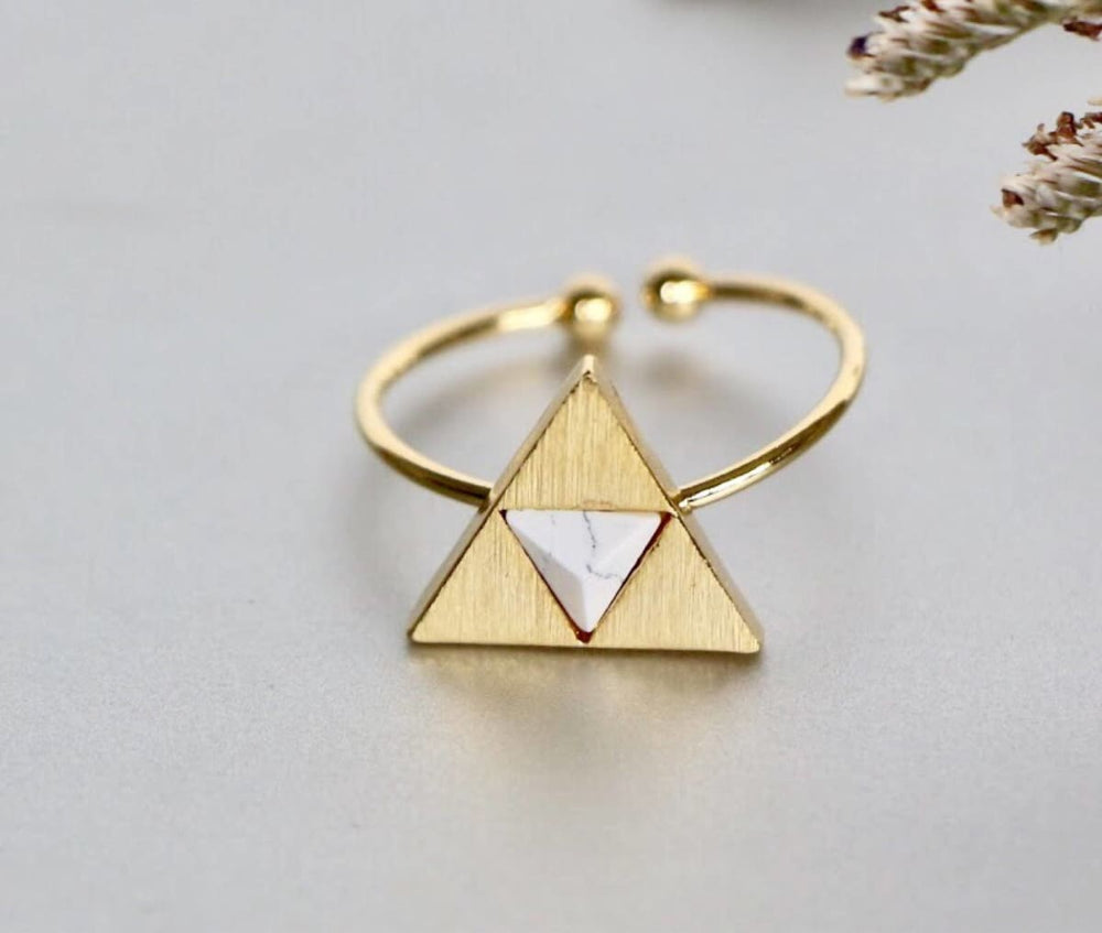 rings Gold Dipped Triangle Ring/Toe Ring White Marble Stone Geometric Jewelry Modern Bridesmaids Gift MR53 - by Silver Soul Charms