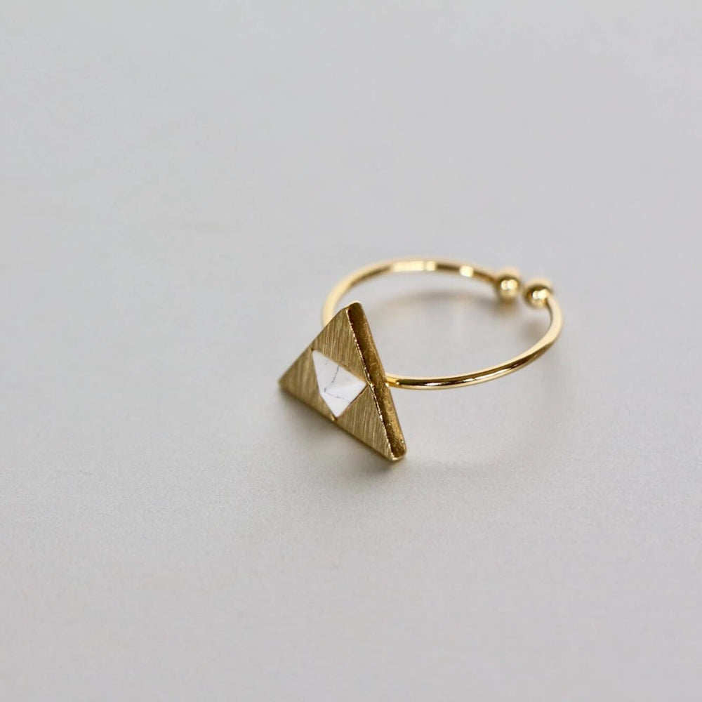 rings Gold Dipped Triangle Ring/Toe Ring White Marble Stone Geometric Jewelry Modern Bridesmaids Gift MR53 - by Silver Soul Charms