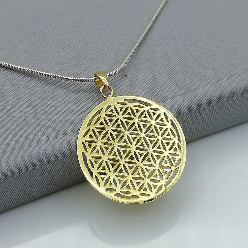 Gold flower of life pendant - Silver with gold dipped - Filigreed charm - necklace - PD43 - by NeverEndingSilver
