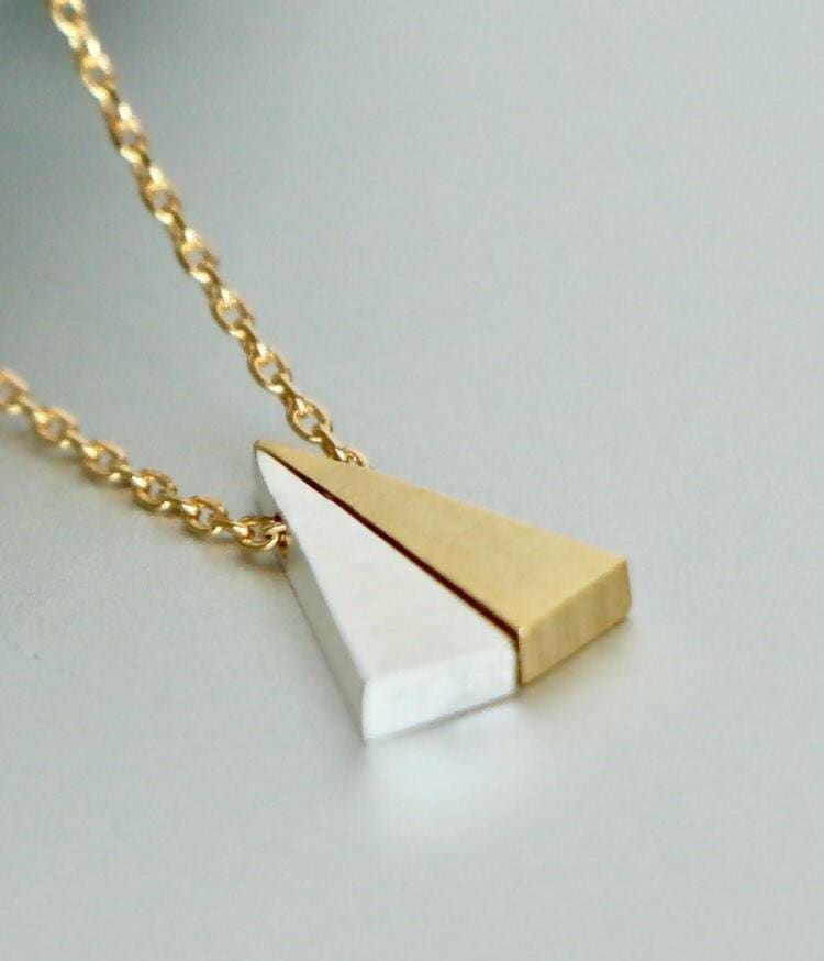 necklaces Gold Necklace And Rhodium Charm Gift For Her,Minimalist Jewelry Delicate Bohemian Triangle Charm,MN70 - by Silver Soul Charms