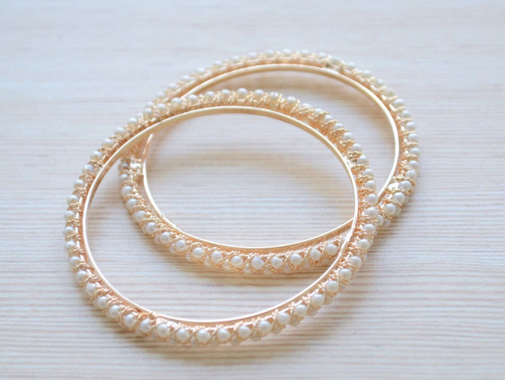 bracelets Gold Pearl Bangle Bracelet for women stacking bangle set South Indian wedding jewelry - by Pretty Ponytails