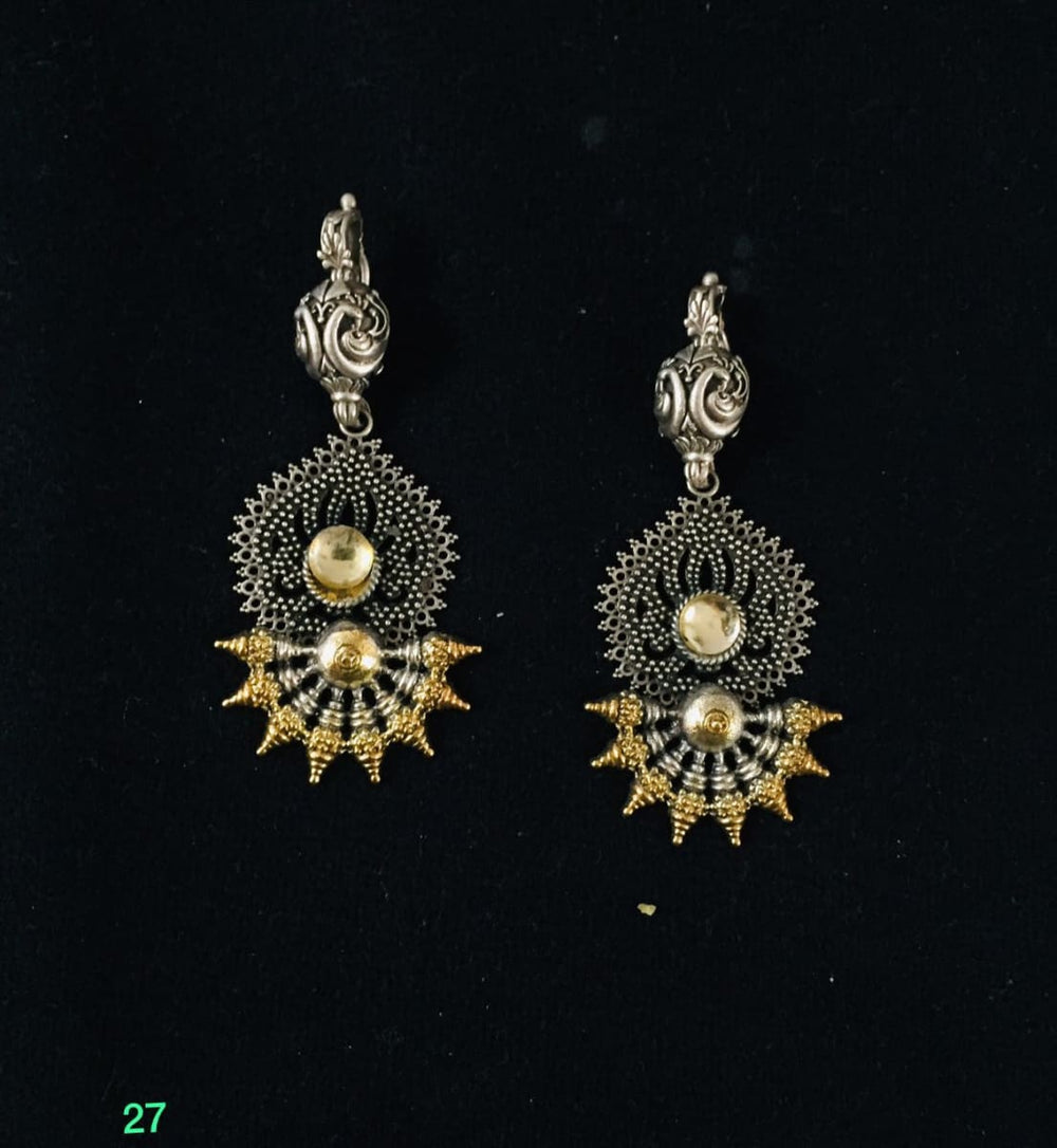 Gold Plated Antique Silver Earring,925 Sterling Indian Handmade Item,beautiful Earring Pair - By Vidita Jewels