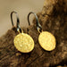 Gold Plated Brass Discs Earrings With Texture And Hangs On Sterling Silver Oxidized Hook - By Metal Studio Jewelry