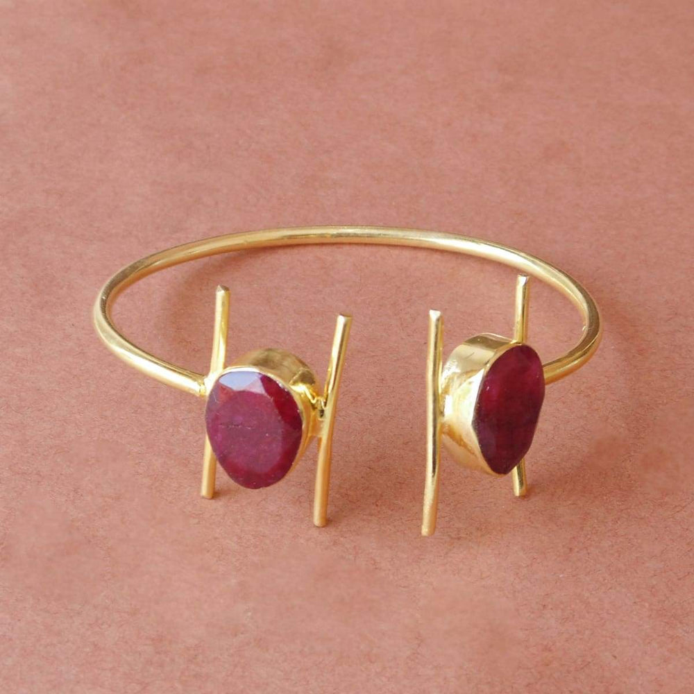 18K Gold Plated Dyed Ruby July Birthstone Pretty Bangle For Women