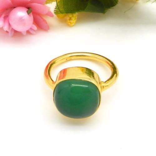 Rings Gold Plated Green Onyx Gemstone Unique Bezel Set Handmade Ring Jewelry