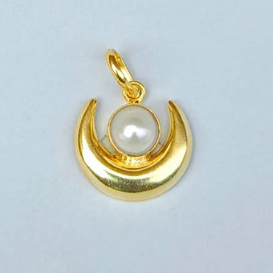 18k Gold Plated Half Moon Shape White Pearl June Birthstone Drop Pendant - By Krti Handicrafts