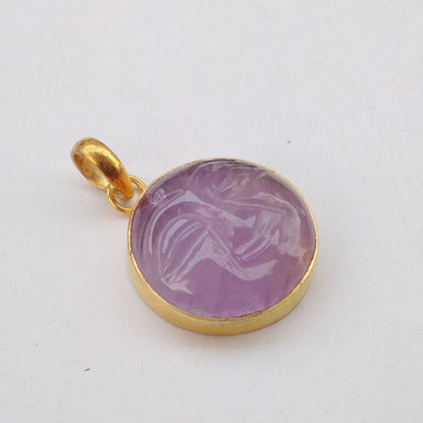 18k Gold Plated Natural Amethyst Birthstone Moon Face Pendant - By Krti Handicrafts