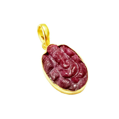 18k Gold Plated Natural Ruby July Birthstone Ganesh Pendant - By Krti Handicrafts