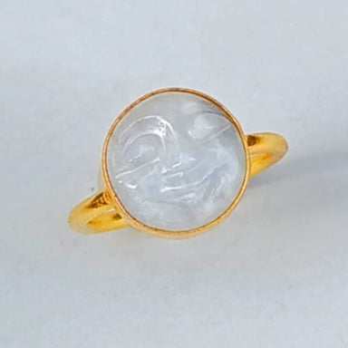 Gold Plated Rainbow Moonstone Face Stacking Ring - By Krti Handicrafts