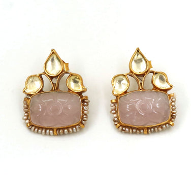 18k Gold Plated Rose Quartz Earring,925 Silver Party Wear Earring - By Vidita Jewels