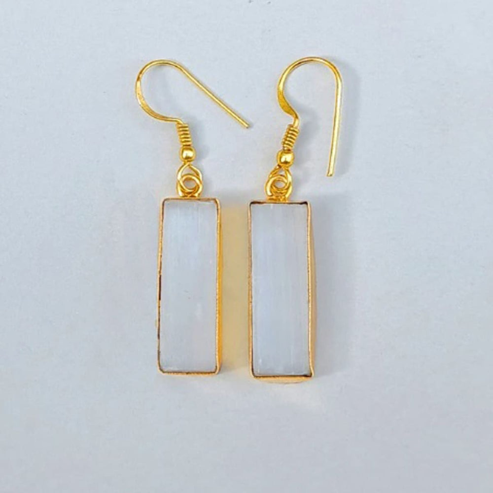 18k Gold Plated Selenite Gemstone Drop Earrings - By Krti Handicrafts