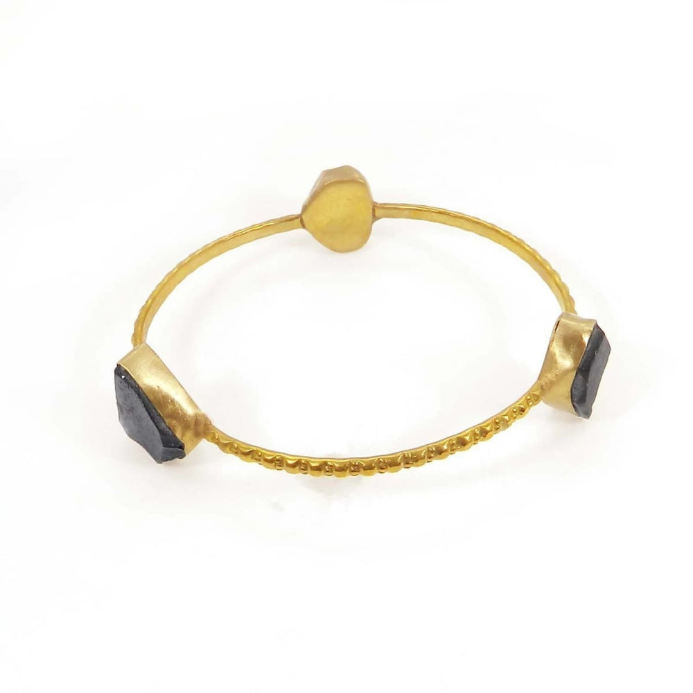 Bracelets Gold Plated Smoky Quartz Rough Hammered Band Bezel Bracelet Jewelry