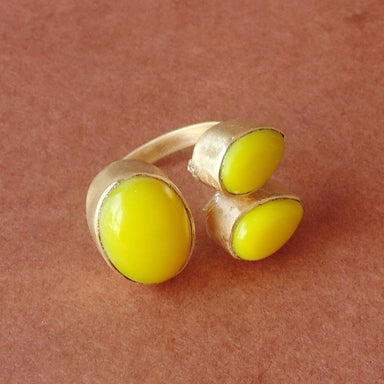 22K Gold Plated Yellow Aventurine Gemstone Cocktail Ring - by Bhagat Jewels