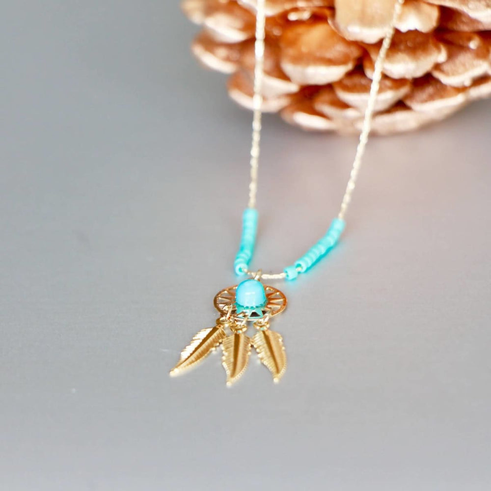 necklaces Gold And Turquoise Dream Catcher Charm Minimalist Necklace Delicate Chain Everyday Wear Bohemian MN41 - by Silver Soul Charms