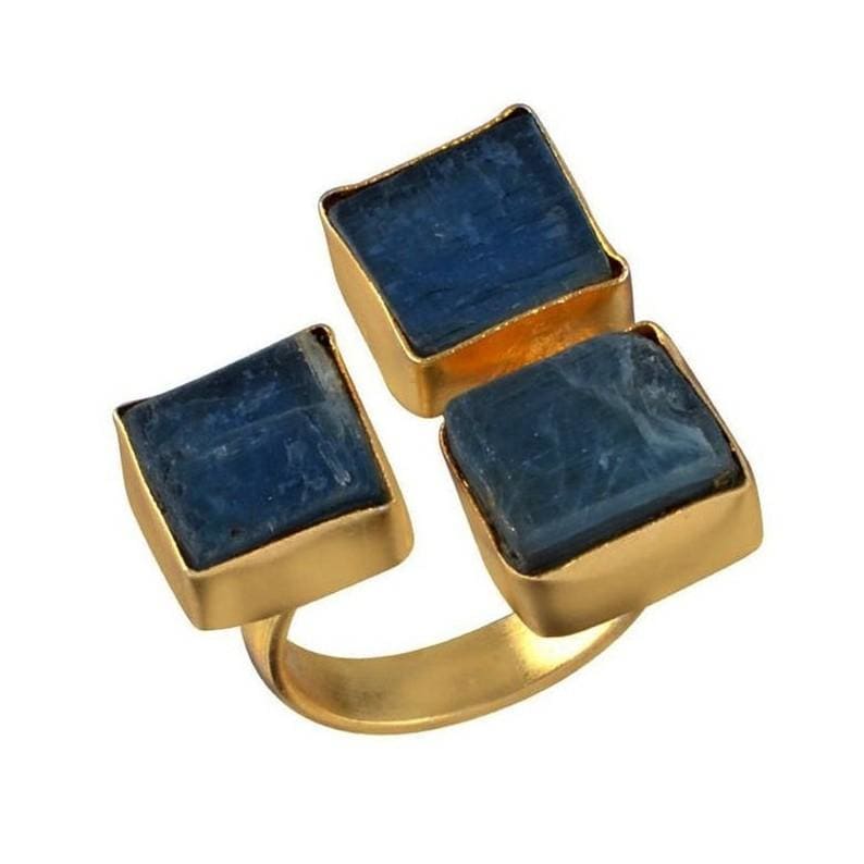 rings 18K Gold Vermeil Blue Kyanite Gemstone Adjustable Ring - by Krti Handicrafts