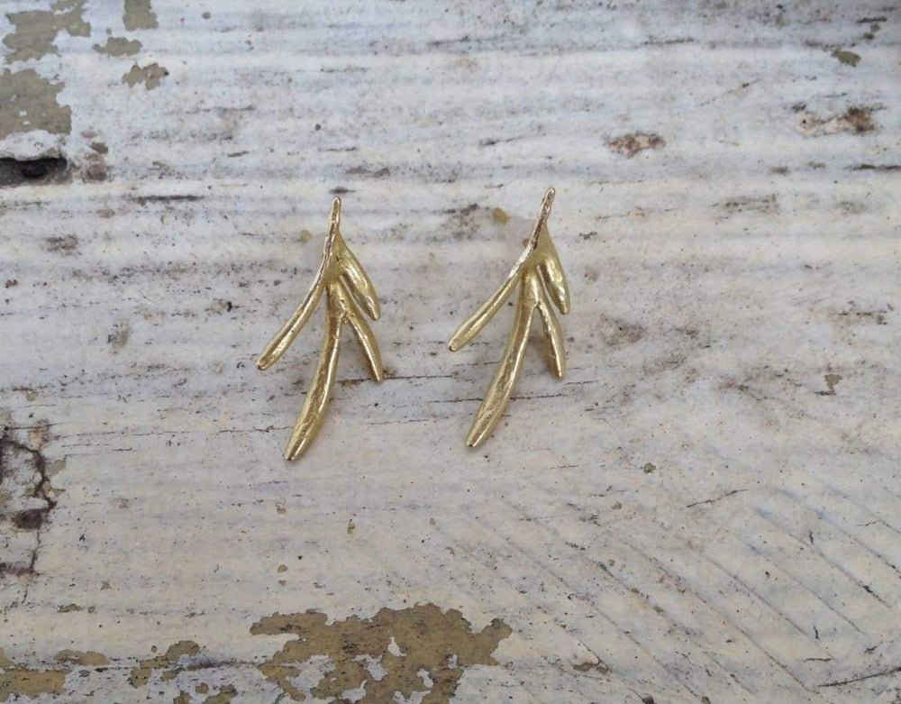 Earrings golden leafs post earrings tree leaves natural organic art jewelry perfect moms gift anniversary present real leave hand made,