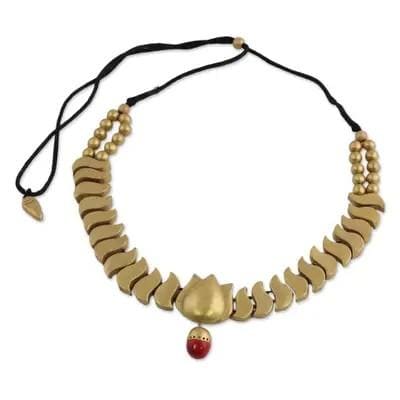 necklaces Golden Lotus Terracotta Necklace Set,Terracotta Set,Traditional Jewelry for Mom,Indian - by Bona Dea