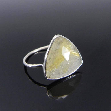 Rings Golden Rutile Trillion Gemstone Silver Bezel Ring - Yellow Stone - Handmade Jewelry