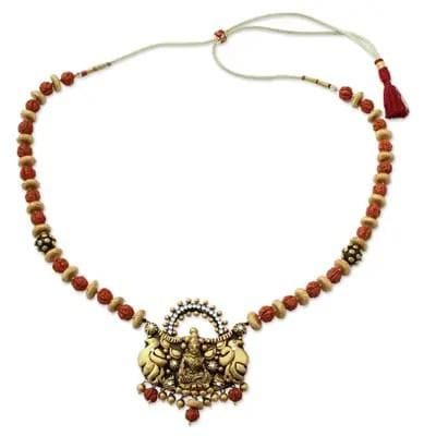 necklaces Golden Terracotta Necklace Set,Golden Temple Set,Indian Traditional Jewelry,Terracotta Rudraksh Set - by Bona Dea