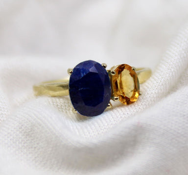 Gorgeous Blue Sapphire Ring,engagement Ring,blue and Citrine Gold Plated Ring,925 Sterling Silver Jewelry,anniversary Ring - by Maya Studio