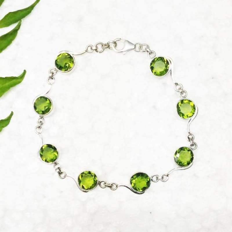 Gorgeous GREEN PERIDOT Gemstone Bracelet Birthstone Bracelet 925 Sterling Silver Bracelet Fashion Handmade Bracelet Adjustable Size Gift