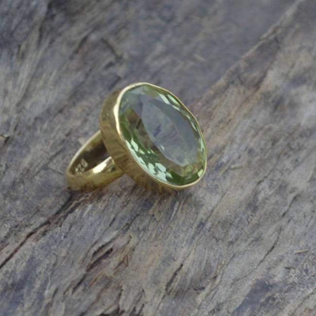 Green Amethyst 925 Sterling Silver Ring Prasiolite 22K Yellow Gold Filled Rose