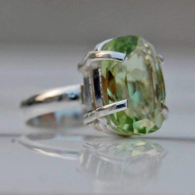 Green Amethyst Cushion Cut Silver Ring - Rings