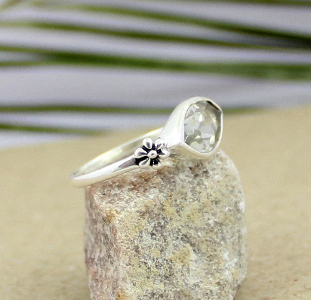 Rings green amethyst ring quartz silver vermarine stone