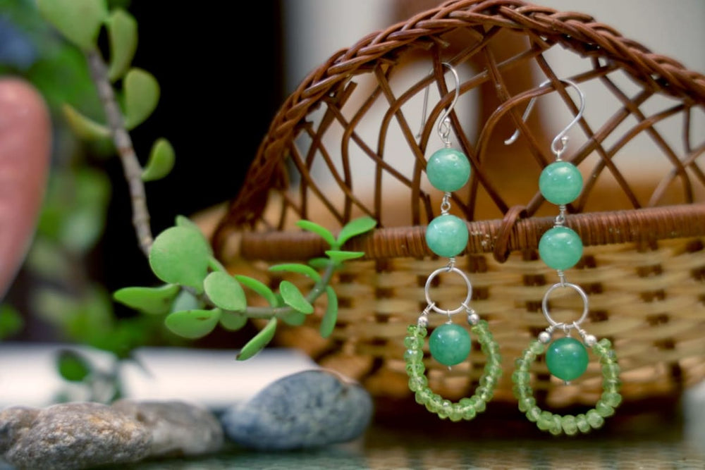 Green Aventurine Silver Earrings With And Quartz Beads - By Bona Dea